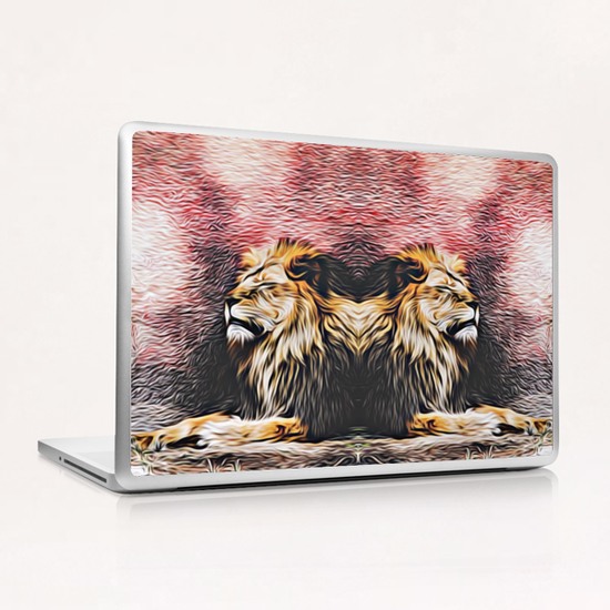 lions sleeping with red background Laptop & iPad Skin by Timmy333