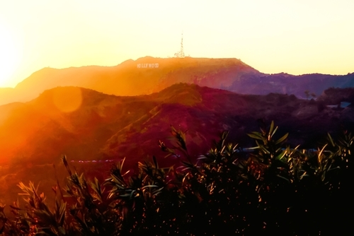 sunset sky at Hollywood Sign, Los Angeles, California, USA Mural by Timmy333